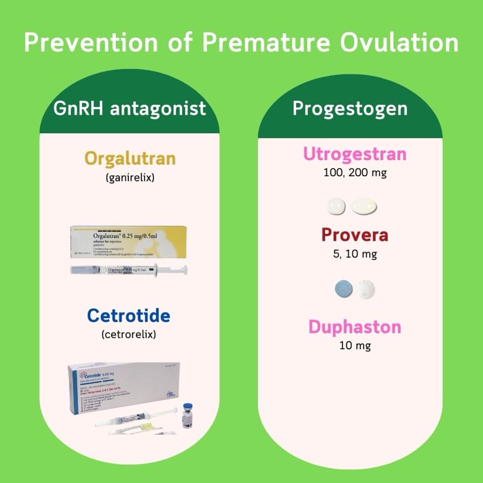 Prévention de l'ovulation prématurée — antagonistes de la GnRH (Orgalutran, Cetrotide) et progestatifs (Utrogestran, Provera, Duphaston)